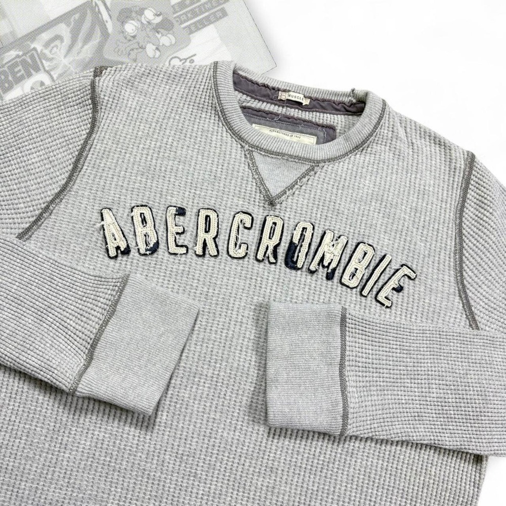 Abercrombie & Fitch Vintage Y2K Distressed Thermal Waffle Muscle Tee Grey XXL